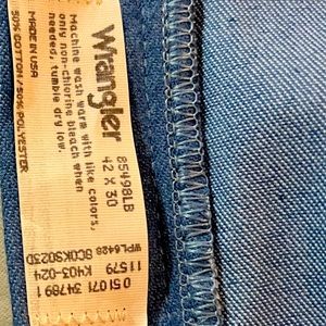 straight leg blue-jeans. Vintage 42” waist x 30”length. Gently used. Made in USA